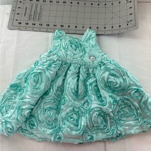 Aqua Rosette Baby Dress with Jewel Accent Holiday Editions Newborn 0-3 months